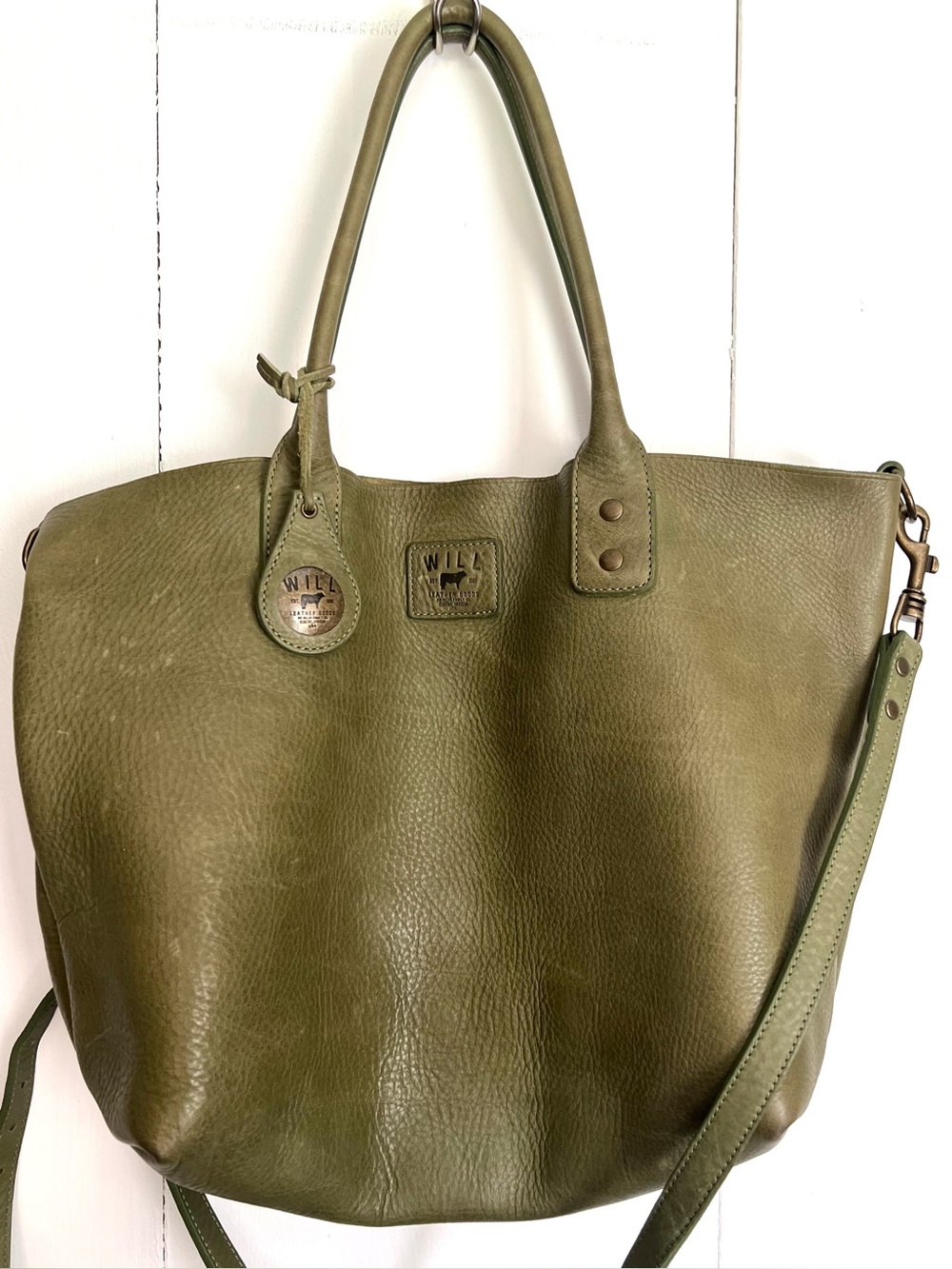 WILL Leather Goods Olive Green Large Tote Bag Crossbody Purse